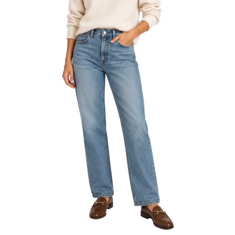 Abercrombie & Fitch Jeans Womens 31 Blue 90s Straight Ultra High Rise Denim Slit